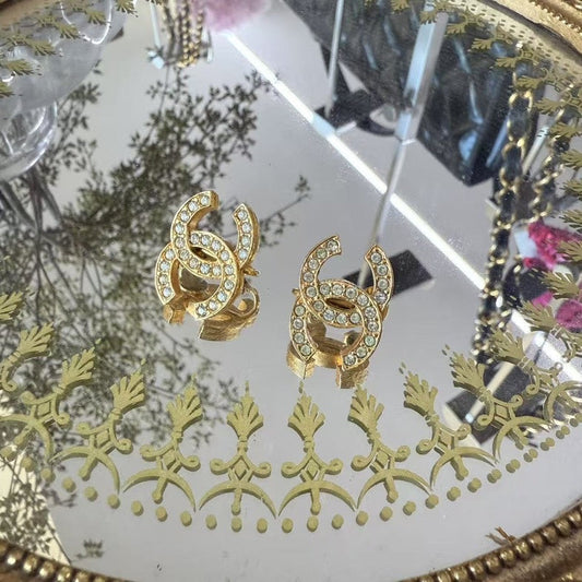Preloved Chanel Crystal Embellished Gold Earrings