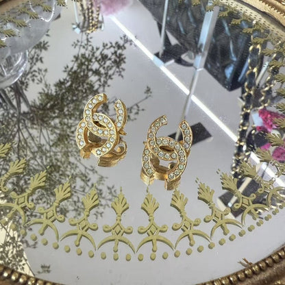 Preloved Chanel Crystal Embellished Gold Earrings