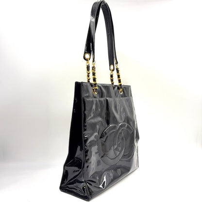 Preloved Chanel Patent Leather Chain Tote Bag Black N409268