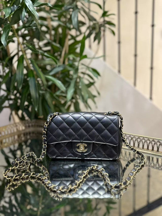 Preloved Chanel Mini Classic Black Leather Shoulder Bag