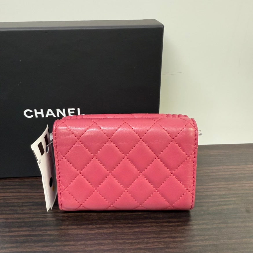 Chanel Boy Calfskin Compact Wallet in Pink - Preloved N423560