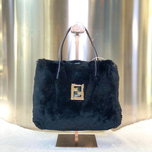 Pre-Loved Fendi F Tote 3446 in Black Fur - Elegant Vintage Tote Bag