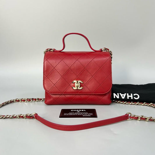Preloved CHANEL Quilted Red Leather Mini Top Handle Bag XJ10923