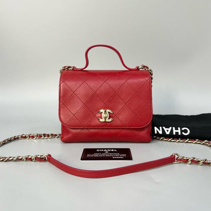 Preloved CHANEL Quilted Red Leather Mini Top Handle Bag XJ10923