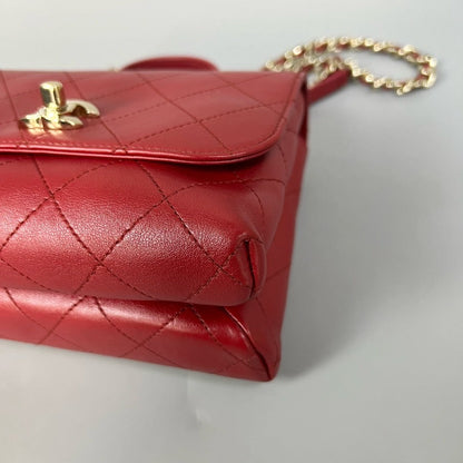 Preloved CHANEL Quilted Red Leather Mini Top Handle Bag XJ10923