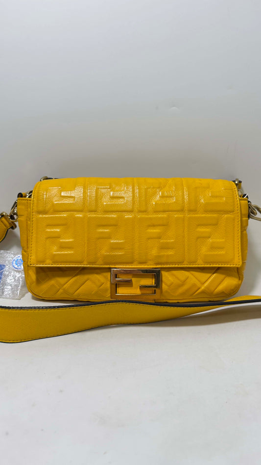 Preloved Fendi Baguette Bag Yellow Leather Shoulder Bag