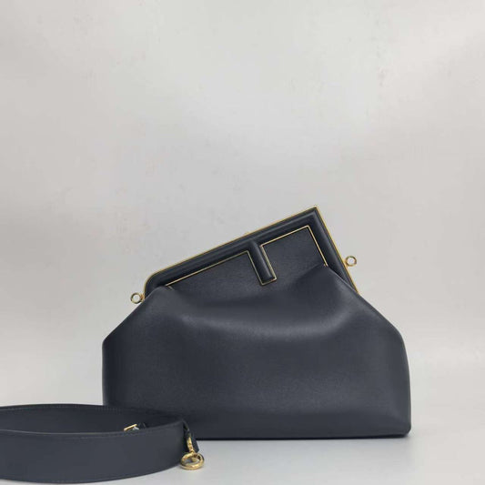 Preloved Fendi Peekaboo Navy Calf Leather Shoulder Bag