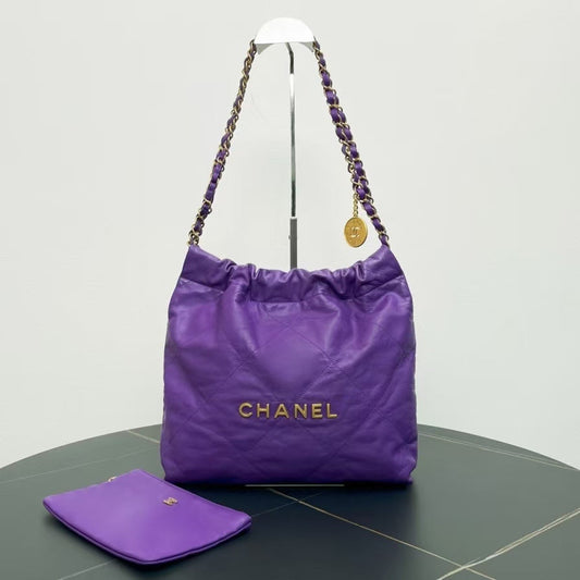 Chanel 22bag Purple Leather Shoulder Bag