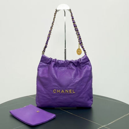 Chanel 22bag Purple Leather Shoulder Bag