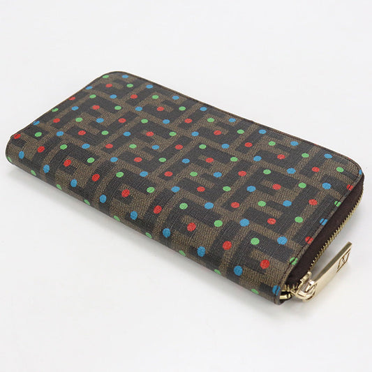 FENDI 8M0024 Long Wallet Zucca x Dot Pattern Zipper Wallet Purse PVC Brown Women